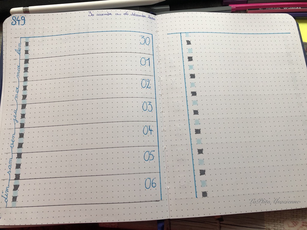 Le bullet journal, la semaine version liste de tâches. Photo by Cendrine Miesch dite LaPtiteAlsacienne