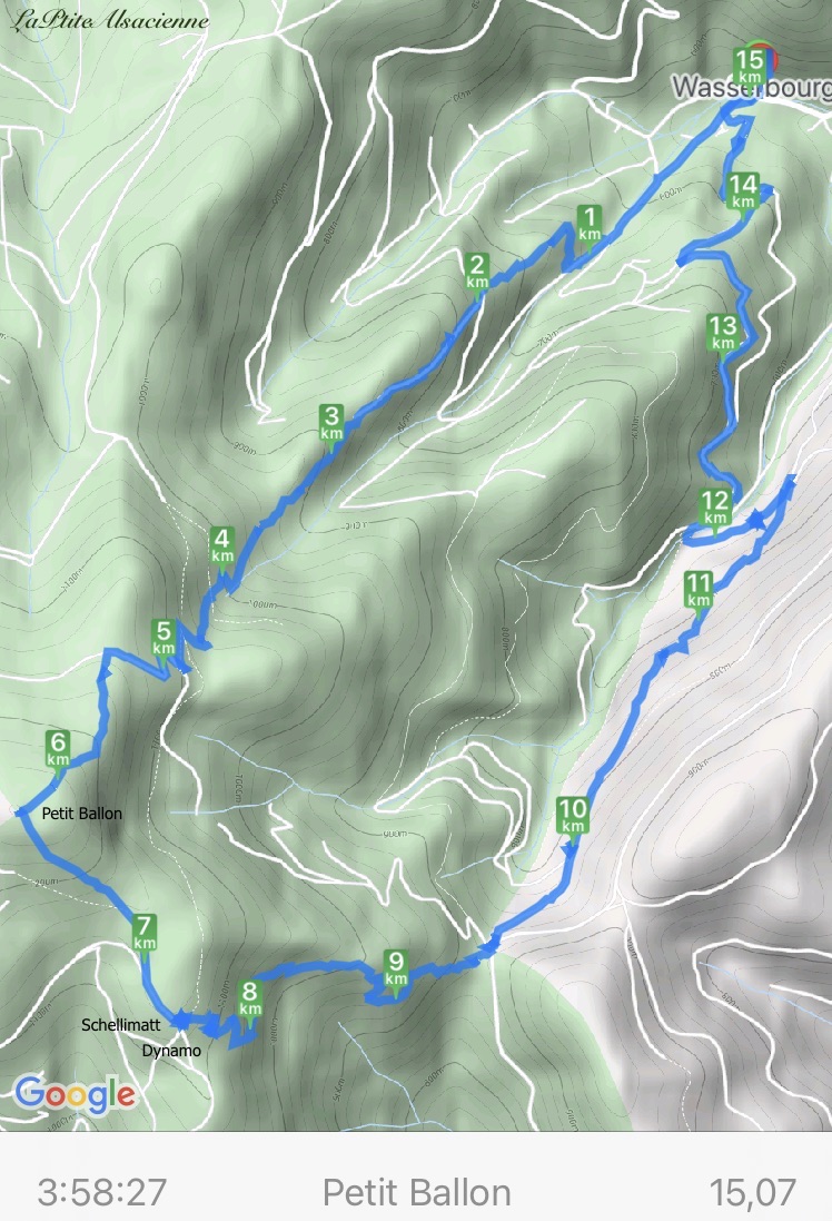 Plan du trajet du 21 mars 2021 randonnée de Wasserbourg au Petit Balllon, retour par Schellimatt et le Col du Boenlesgrab